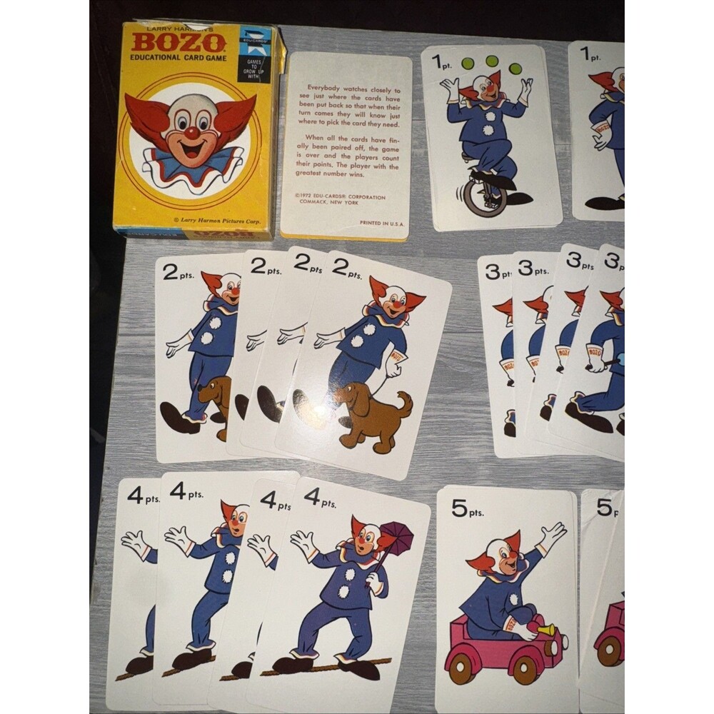 Vintage 1972 Bozo the Clown Educational Card Game Larry Harmon EDU-CARDS